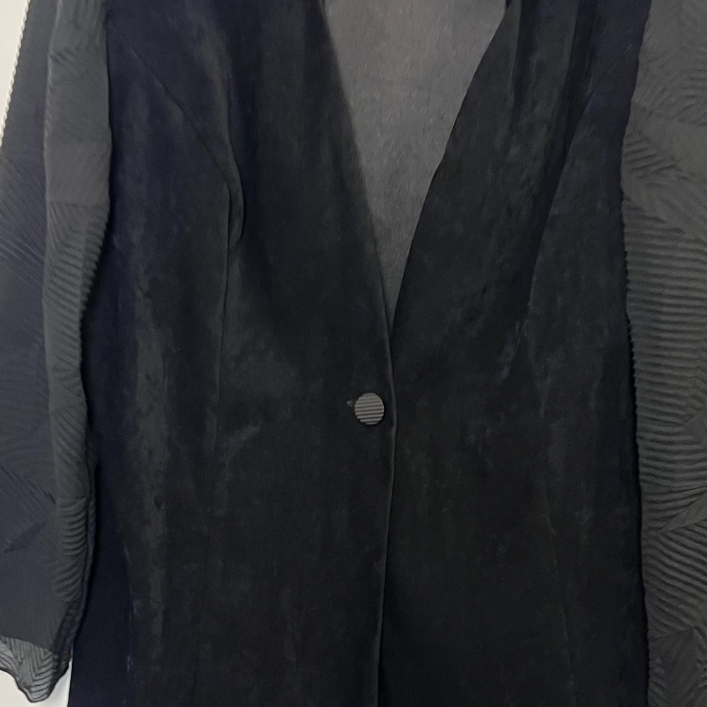 Russell Kemp Black Faux Seude Blazer Jacket Womens Textured‎ Semi Sheer Sleeve - Picture 6 of 10